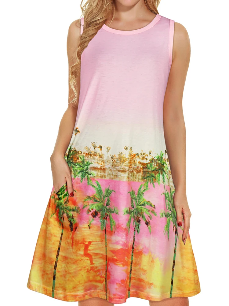 

Летние женские платья без рукавов Платья с градиентным узором и принтом Элегантные модные платья-майки Женские платья для отдыха на Гавайях