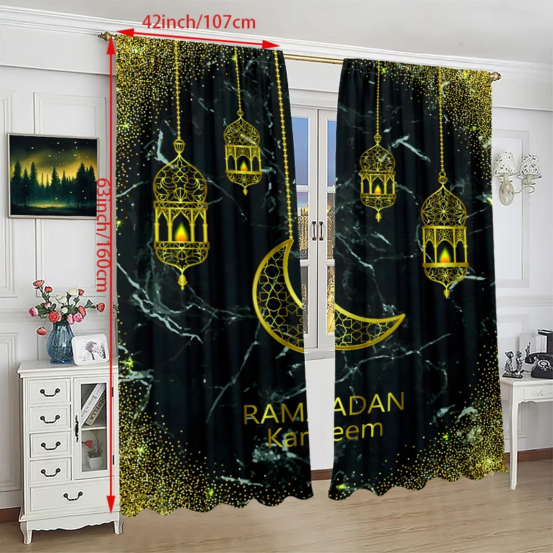 2Pcs- Gold Moon - Printed Curtain - Polyester semi-transparent curtain -100% polyester material - suitable for bedroom curtains