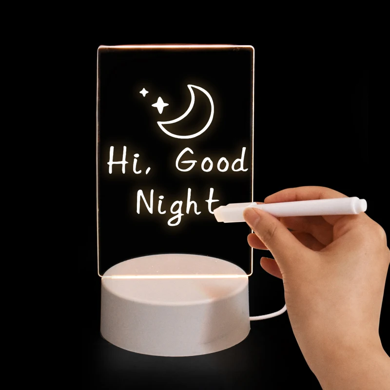 

Creative LED Note Board Night Light USB Rewritable Acrylic Message Note Board DIY Erasable Children's Drawing Board Bedroom Deco