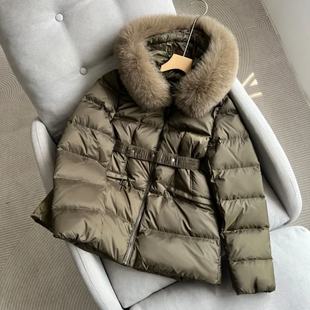 Real Fox Fur Jacket Hooded White Duck Down Coat Female Warm Slim Parkas New Winter Women Ultra Light Puffer Jacket Luxury