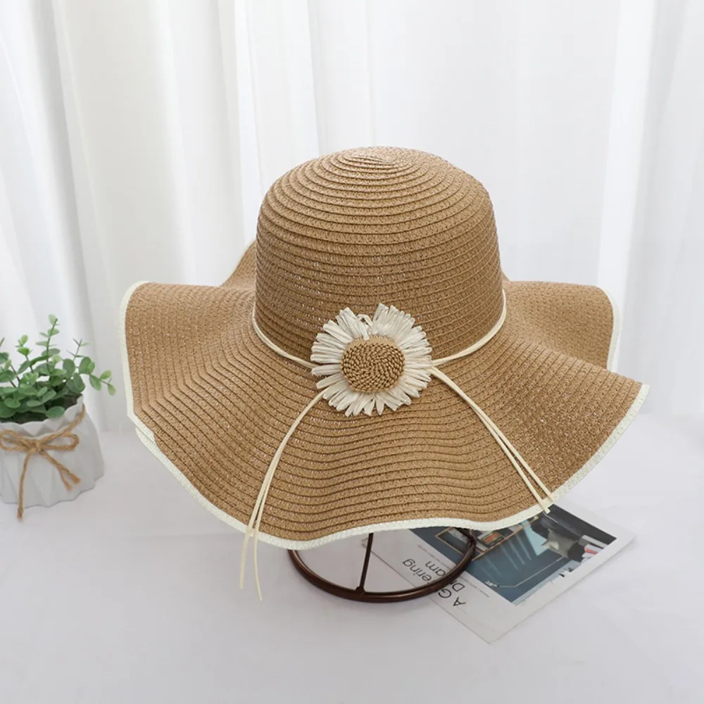 

Ins Sun Flower Bohemian Straw Hat Wide Brim Spring Summer Folding Straw Hats Beach Travel Women's Sun Hat Girls