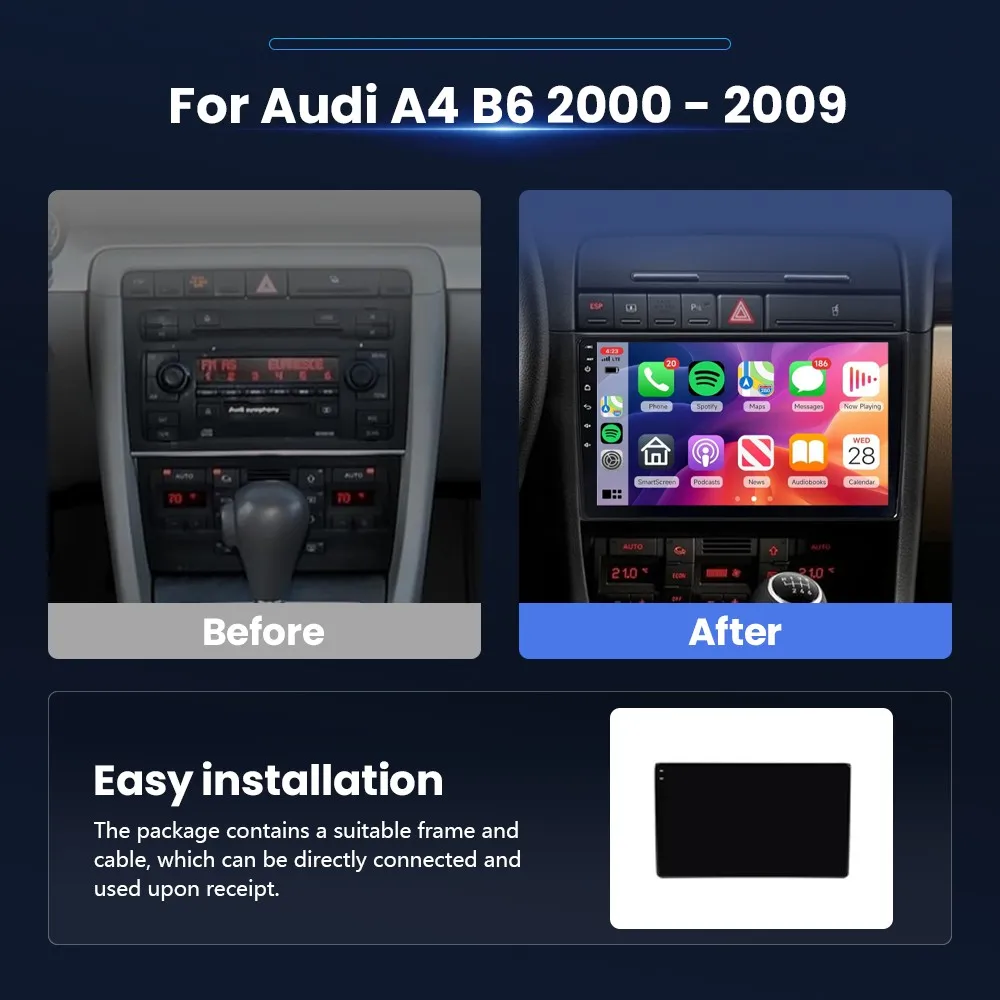 Car Radio Android 16 Carplay For Audi A4 2 3 B6 B7 S4 RS4 2000 - 2009 Autoradio Multimedia Stereo Android Auto Wireless Player