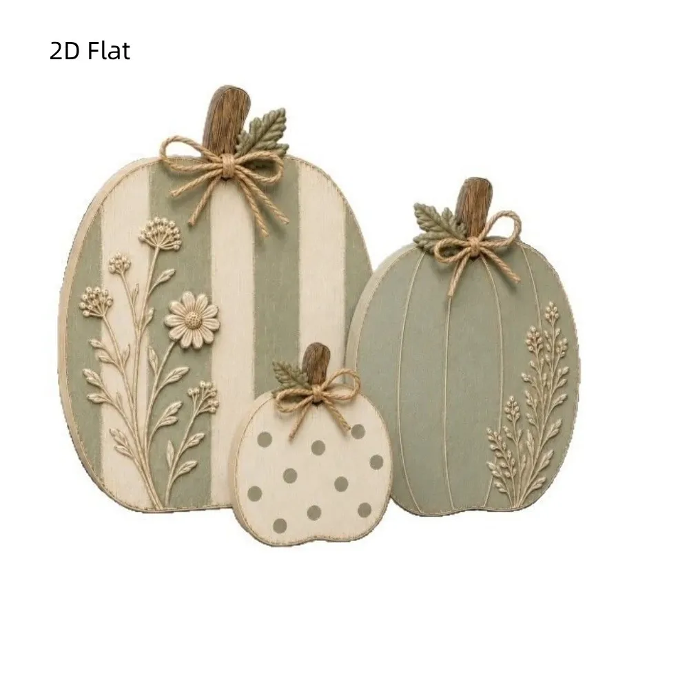 3 pcs Dots Flower Wooden Pumpkin Ornaments Home Decor Thanksgiving Wildflower Pumpkin Figurine 2D Flat Autumn Harvest