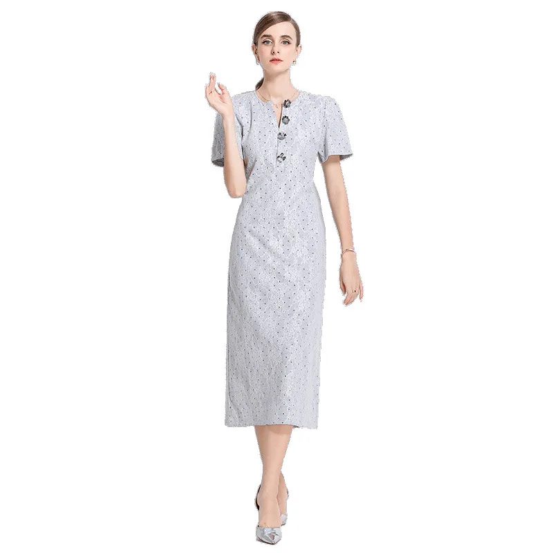 New V-ne Lace Midi Dr Heavy Embroidery Slimming Waist Bodycon Skirt ort Sve mid Waist Other Material Other Pattern