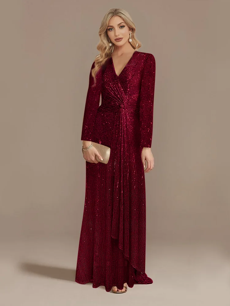 Robe de Soirée Élégante à Manches sulfet Col en V pour Femme, Tenue de Bal de Luxe pour Occasions Formelles