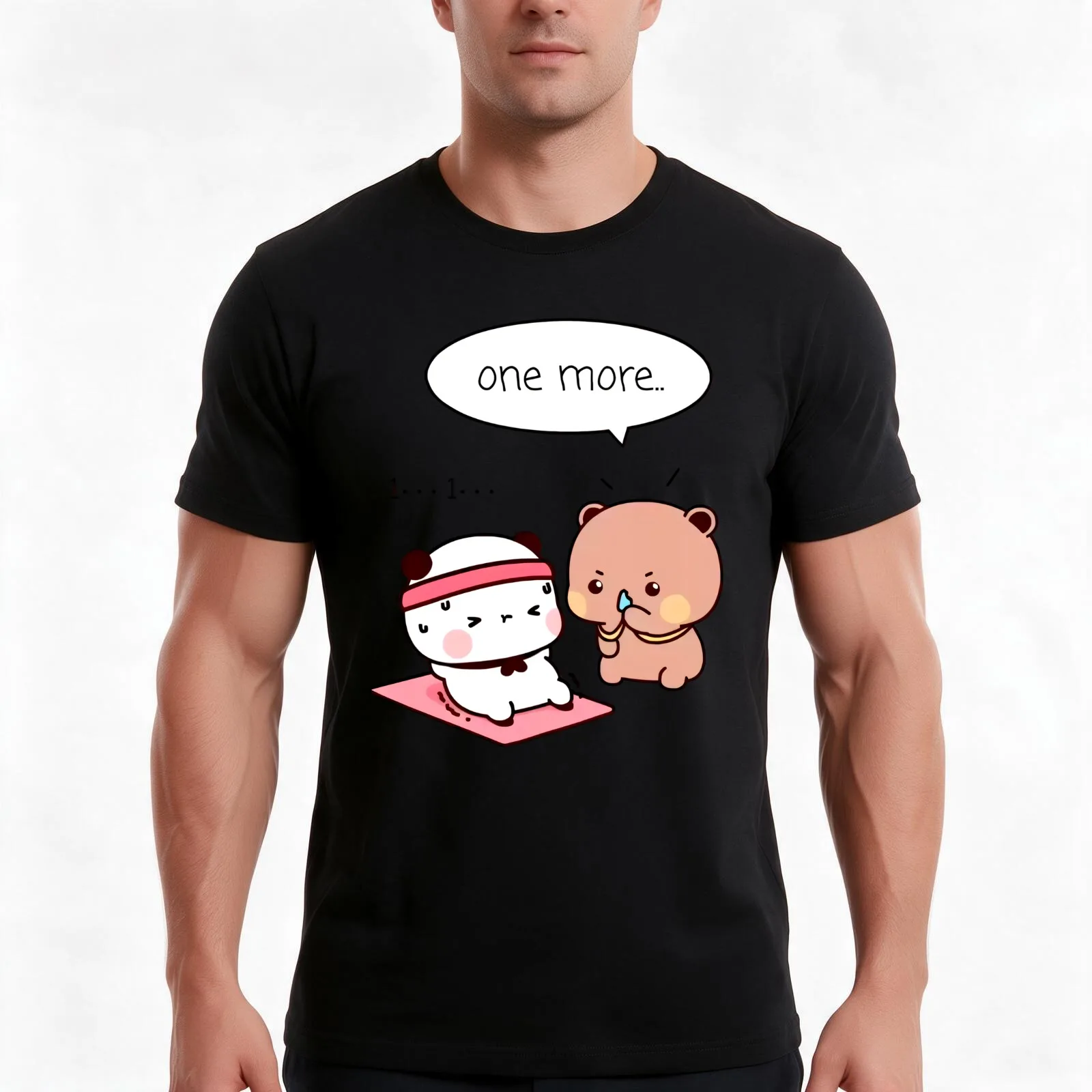 Bubu and Dudu Workout, Health, wealth, Mental peace, Encouraging Panda Persuades Bear to Exercise T-Shirt, Vintage Graphic Print