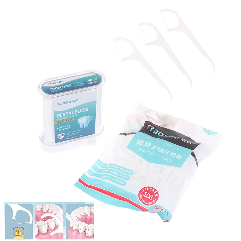 

88/108Pcs Dental Floss Dispenser Pop-Up Automatic Holder Dental Floss Sticks Portable Toothpicks Storage Box Oral Care