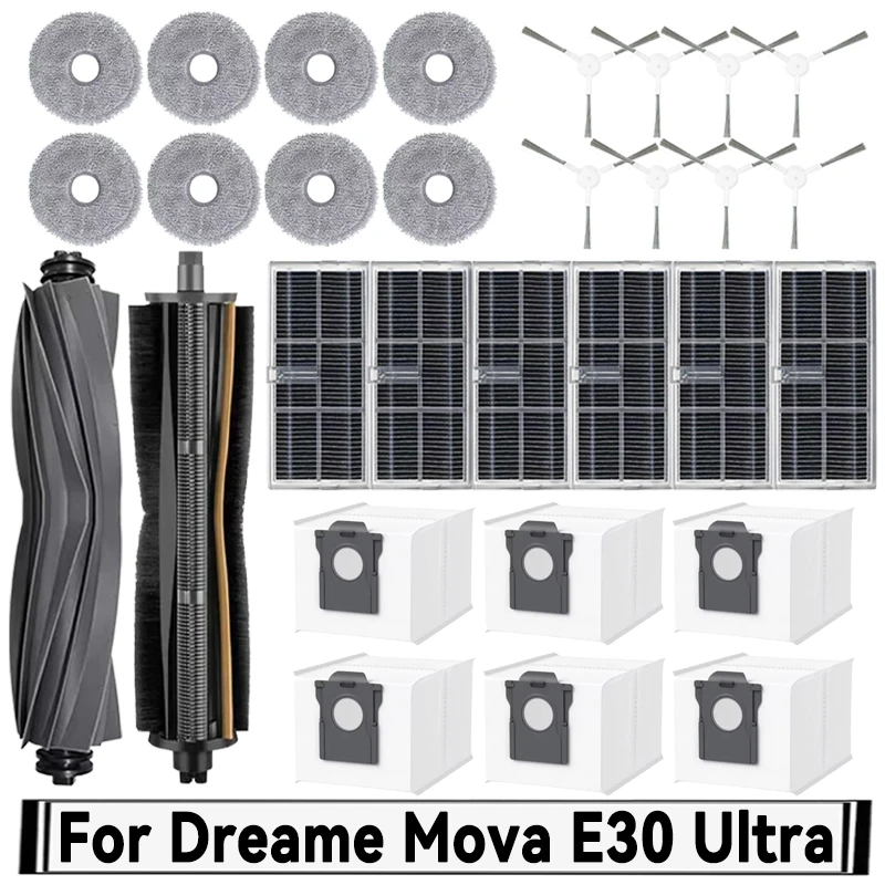 Dreame Mova E30 Ultra / Trouver E30 Ultra Roboterstaubsauger Zubehör Hauptseitenbürste Hepa-Filter Mopptücher Staubbeutel Ersatz