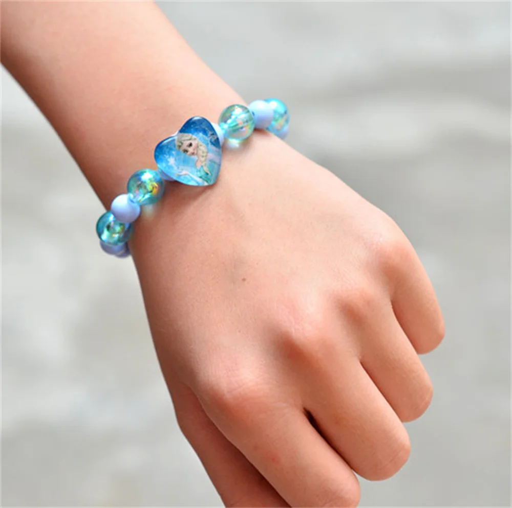 Frozen Elsa Princess Anna Cartoon Kids Girls Glitter Bracelet Colorful Beaded Jewelry Children Toys Gifts for Birthday view 3