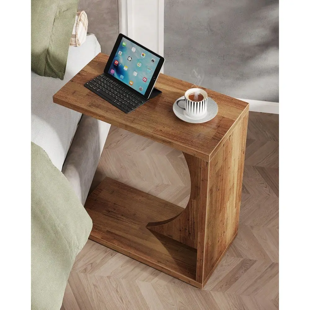 

Rustic Brown CShaped End Table, Small Sofa Side Table Couch Table For Living Room, Bedroom