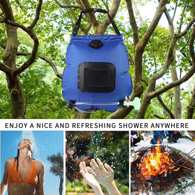 New Outdoor Solar Hot Water Bag 20L Field Water Heating Shower Bag Portable Hiking Camping Bath Bag with Switchable Shower Head