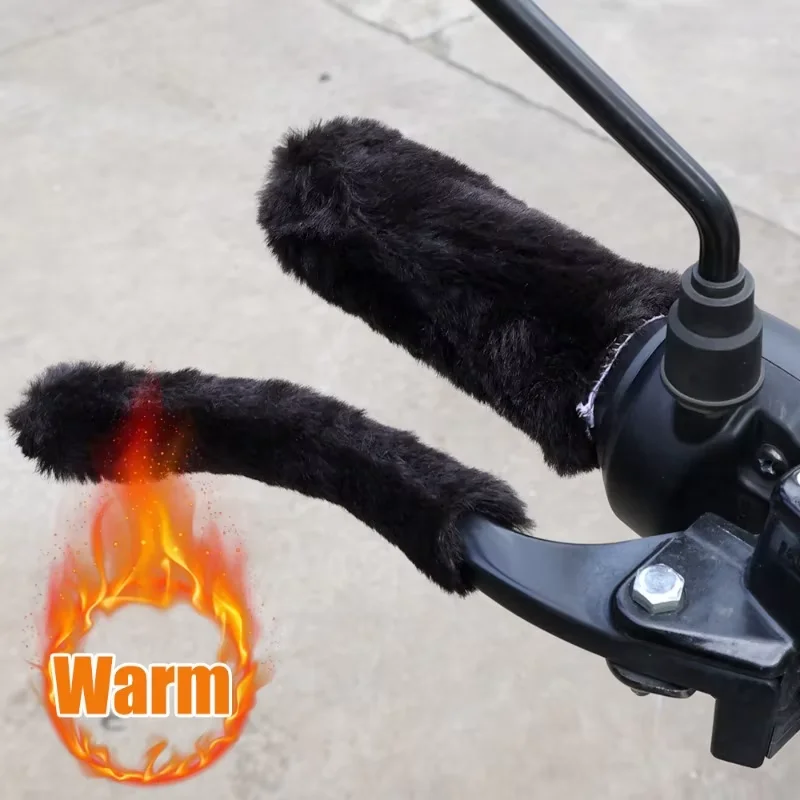 4pc Simulated Plush Grip Glove Motorcycle Handle Cover For Winter Thick Warm Handle Gloves Covers Universal Scooters Hand Warmer