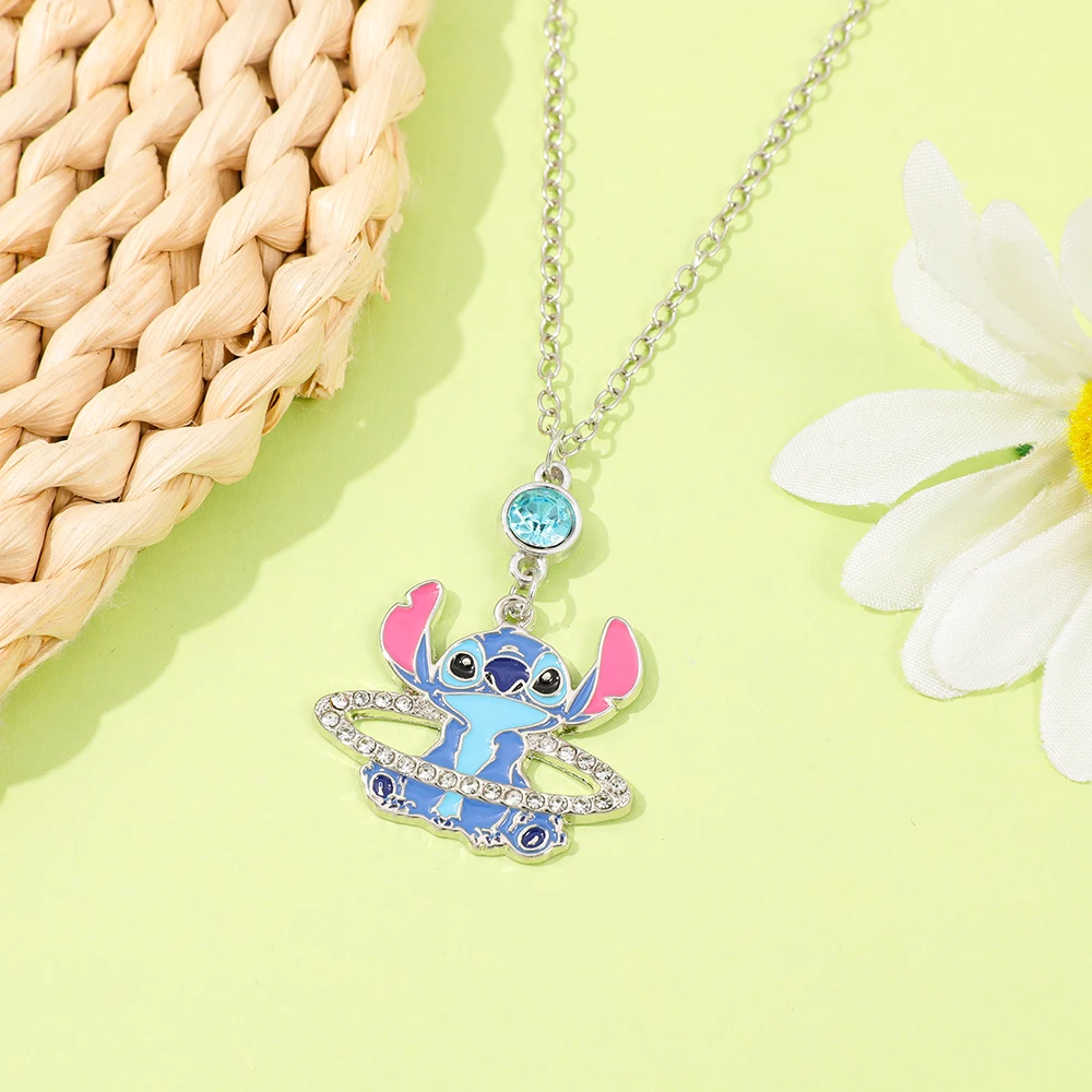 لطيف غرزة الملاك قلادة مع زحل حجر الراين الكرتون المينا قلادة للجنسين الأزياء والمجوهرات هدية #4