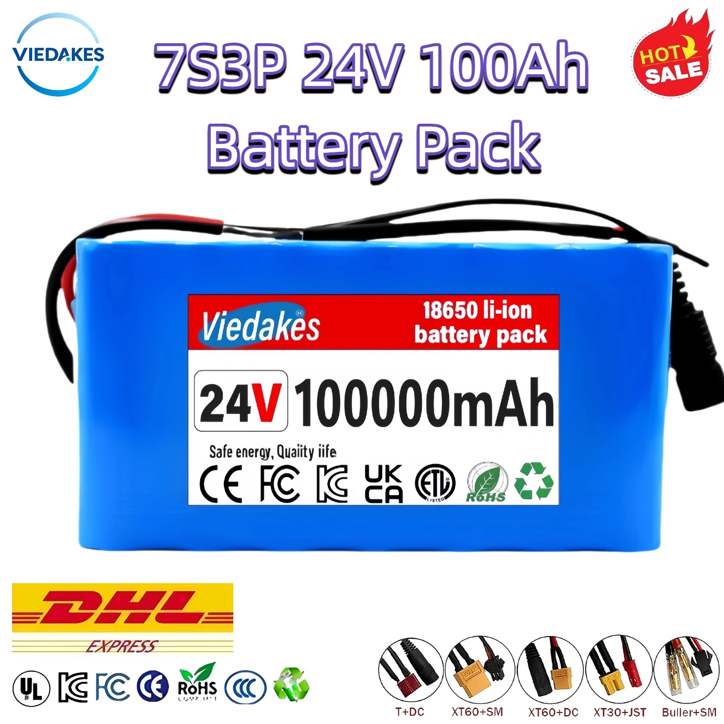

VIEDAKES Brand New 7S3P 18650 Battery Pack 24V 100Ah Lifepo4 24v batteries Power Bank Wide Compatibility For Marine Boat