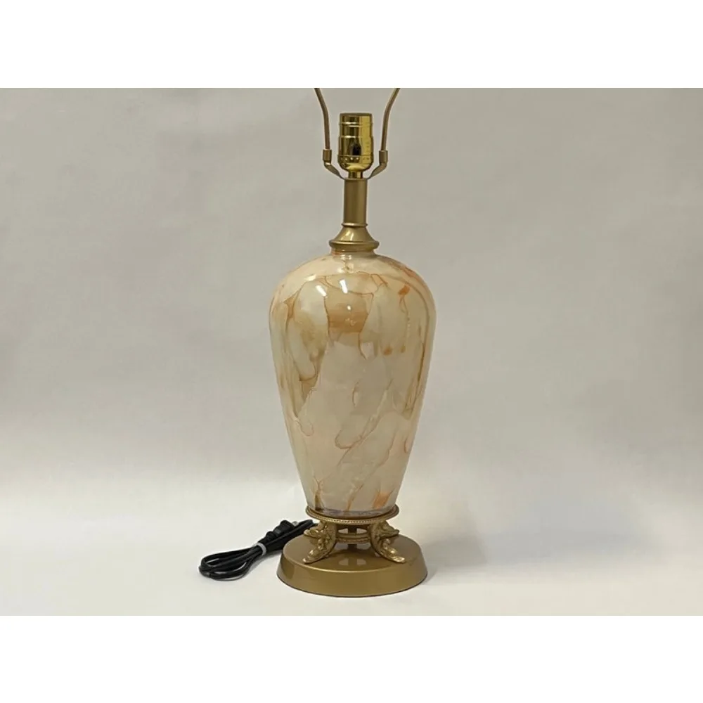 

Vintage Golden Marbled Glass Table Lamp Without Shade Refreshed