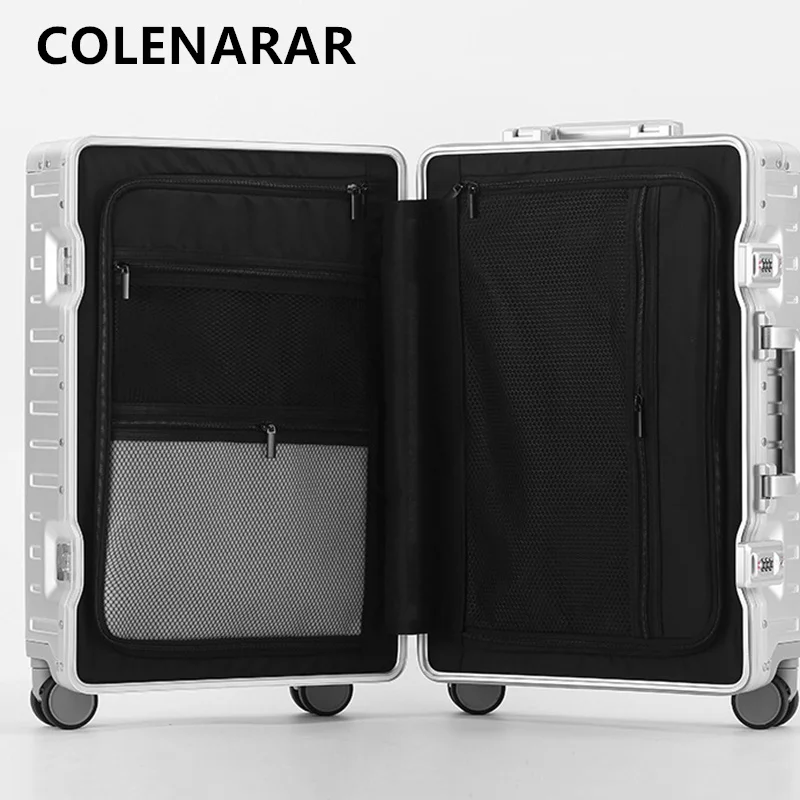COLENARA Business Luggage Men's Boarding Box Full Aluminum Magnesium Alloy Trolley Case 20