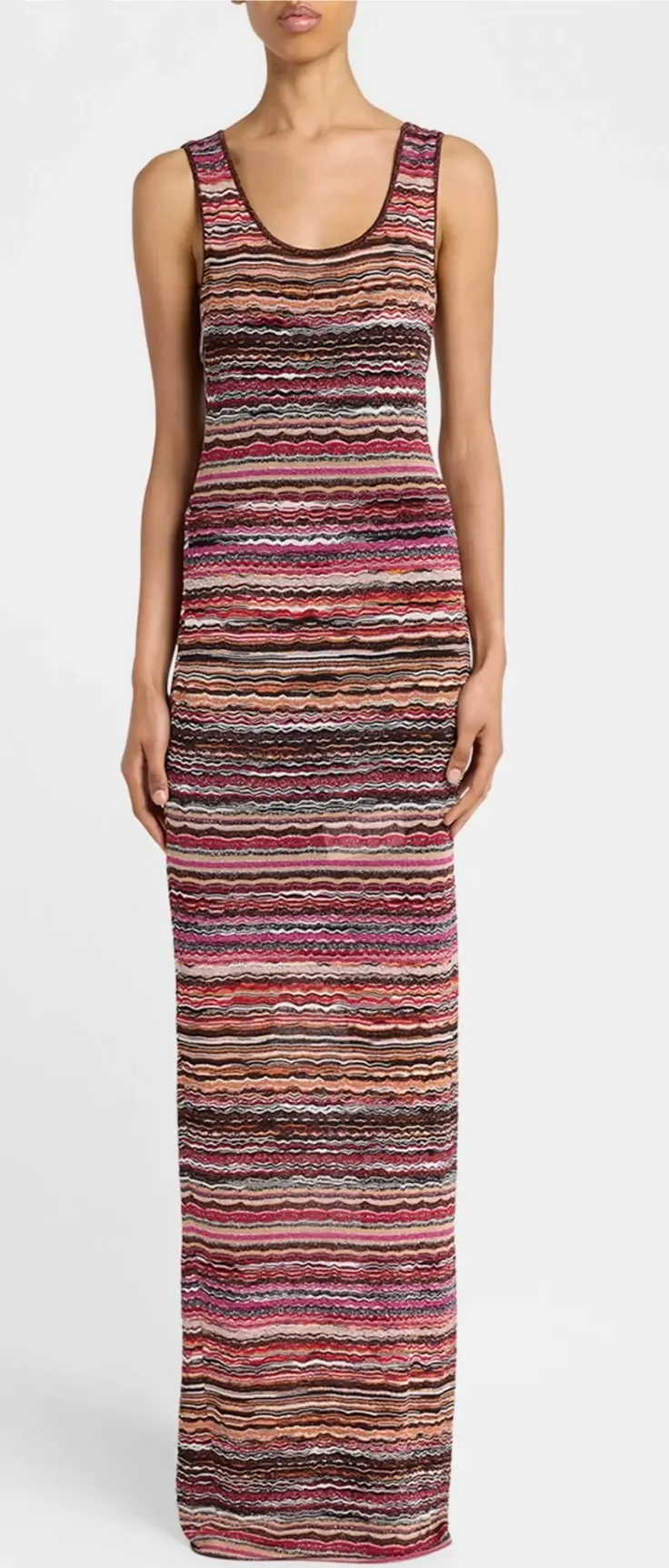 

Colorful Striped Women's Knitted Maxi Dress U-Neck Sleeveless High Waist Vintage Fashion Robe