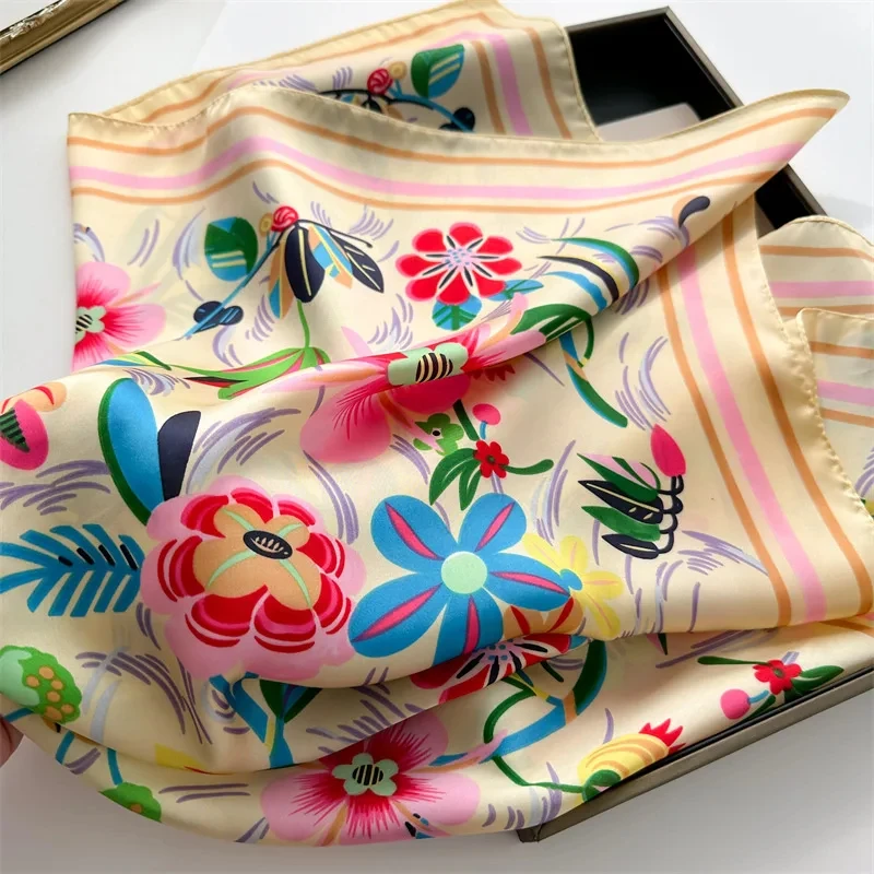 Luxury Design Square Silk Scarf Women 70*70cm Bandana Soft Hair Band Wrap Hijab Neckerchief Hairband Headband Foulard