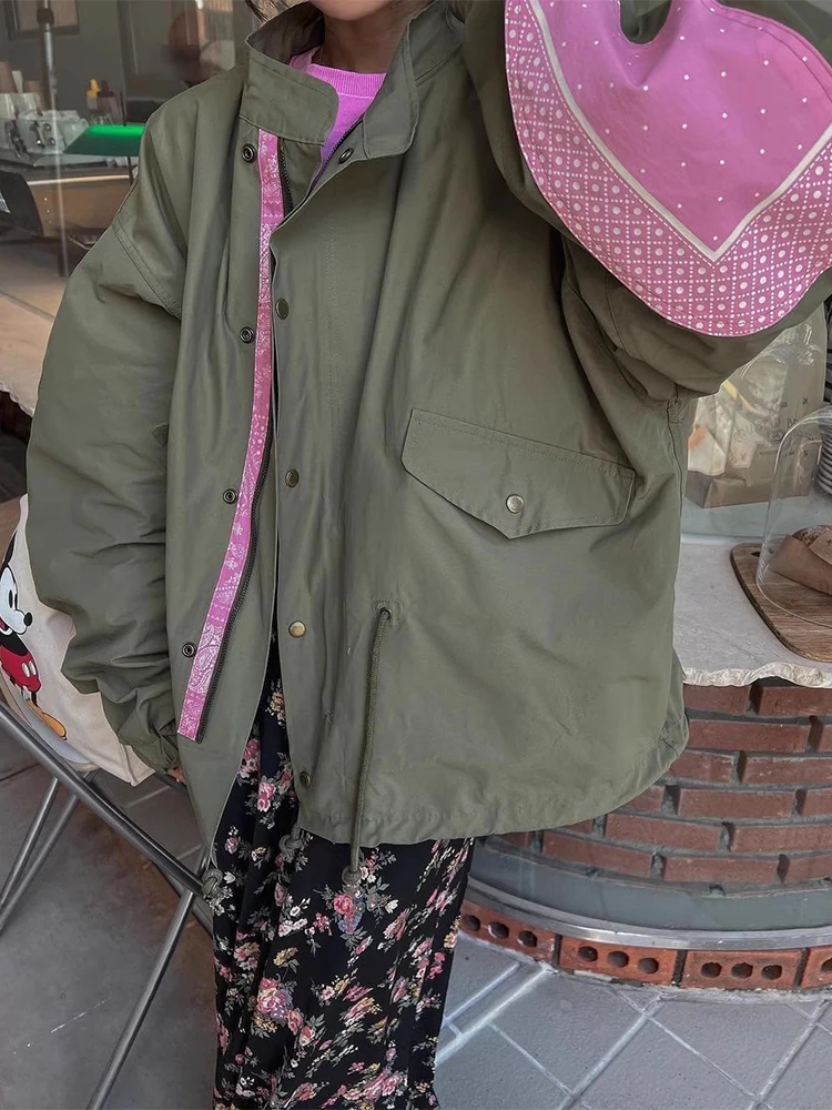 

Retro Chic Autumn Winter Loose Fit Long Sve Stand Collar Color Blo Design Workwear Sle Coat Korean Sle Outerwear