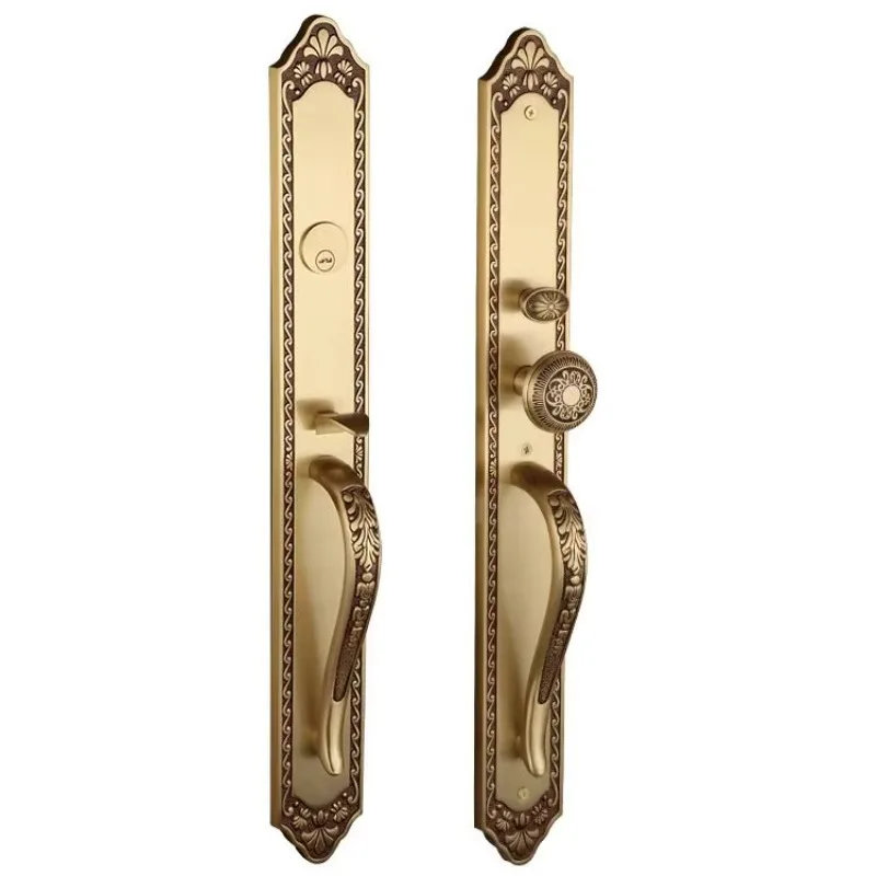 

European light luxury luxury retro brass solid wood door lock Chinese all copper door lock double door lock