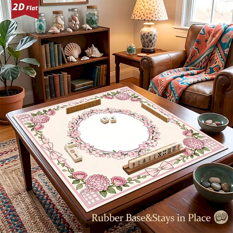 VIKAMA Comfortable Flower Mahjong Table Mat Anti slip Silent Square Game Table Mat Entertainment Home Decoration