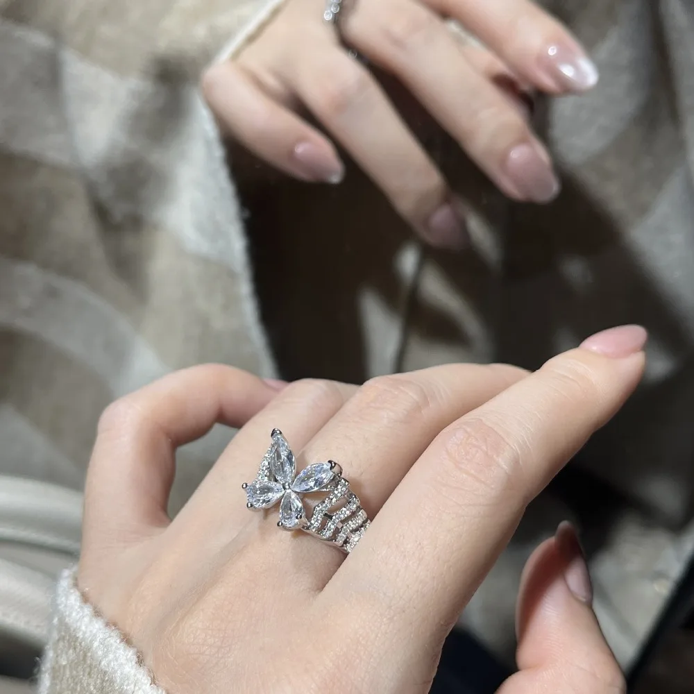 Brillian Fairy Butterfly Sweet rings woman AAA cubic zirconia sparkling wedding ball jewelry lover girlfriend gift