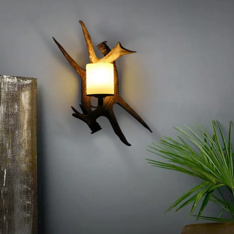 Retro Deer LED Wall Lamp for Living Room Hotel Restaurant Bedroom Study Light Creative Coffee Shop Home Decor Vintage Lighting