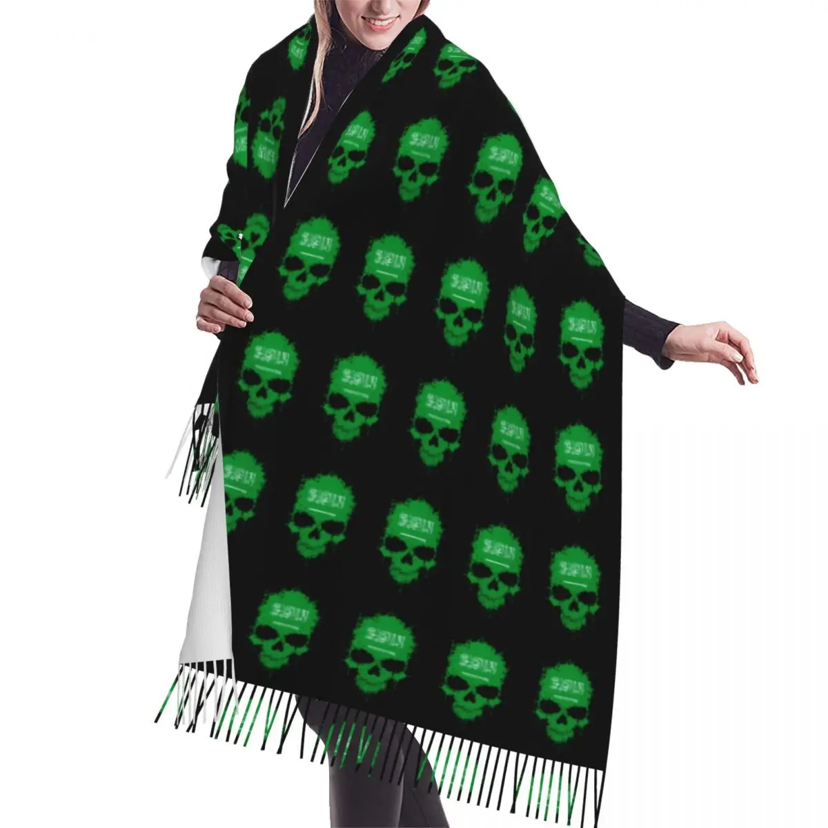 Ladies Long Saudi Flag Splatter Skull Fashion Luxury Versatile Scarves Women Winter Soft Warm Tassel Shawl Wraps Scarf