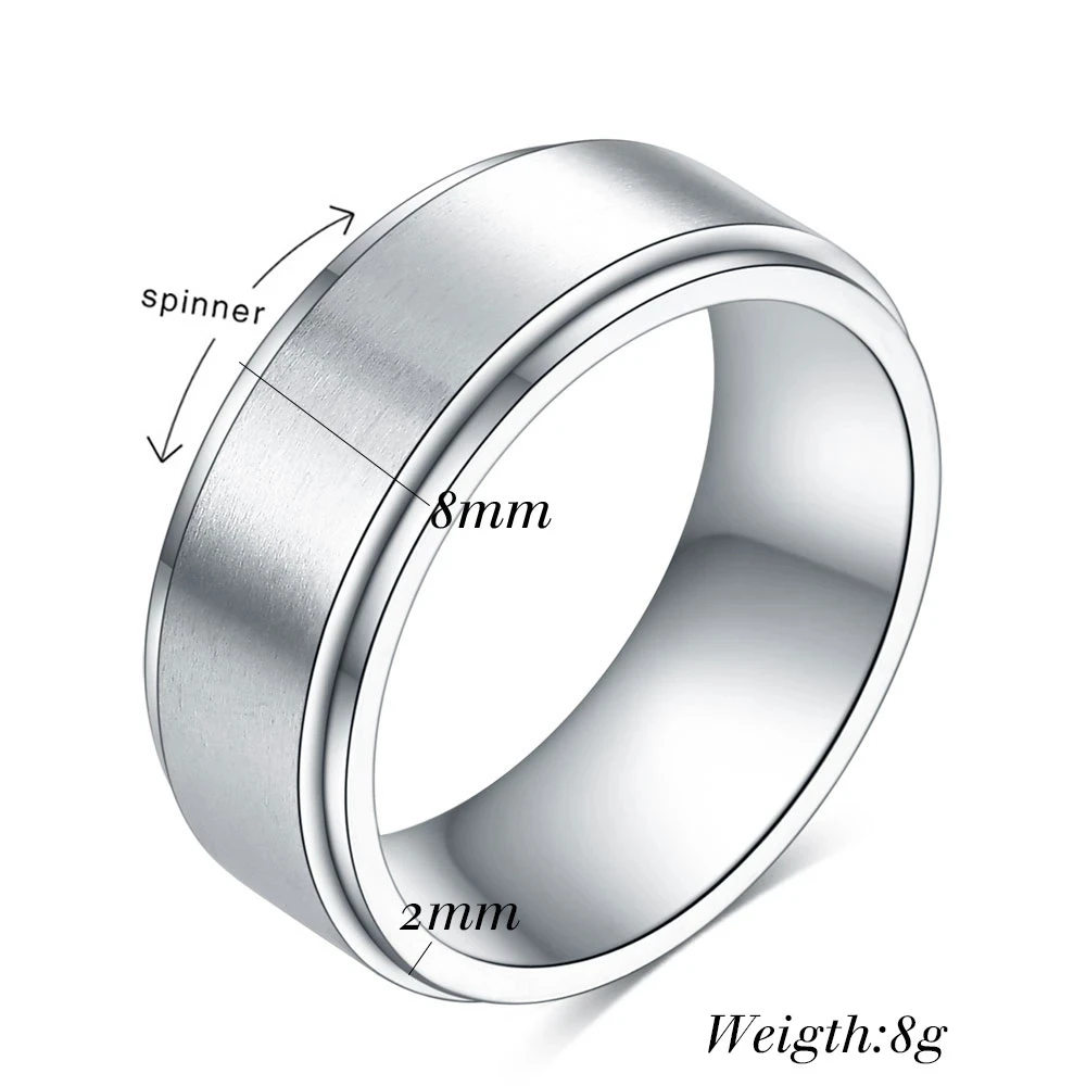 8mm pierścień obrotowy dla mężczyzn zwolnienie stresu Bague Acier Inoxydable obrączka ze stali nierdzewnej Casual biżuteria sportowa Anel Masculino — zdjęcie 4