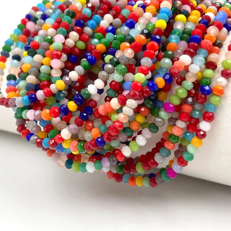 2mm Rondelle Glass Beads Mixed Color Loose Spacer Faceted Flat Round Crystal Beads DIY Bracelets Necklace for Jewelry Making
