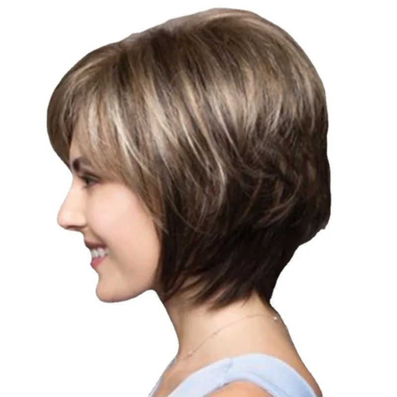 Damenmode-Perücke, trendige gemischte Farben, kurzes Haar, flauschige und realistische kurze glatte Haarperücke, flauschige Kurzhaarperücke.