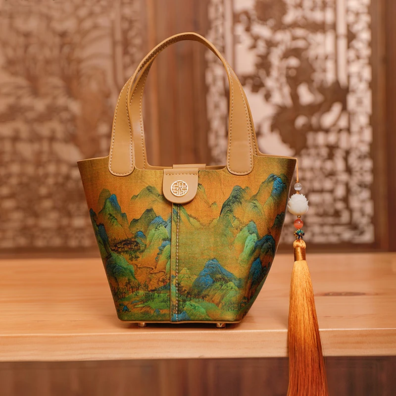 

Chinese Style Cheongsam Crossbody Bucket Bag Vintage Women's High-end Mulberry Silk Hanfu Bag Tote Bags Handbag for Women