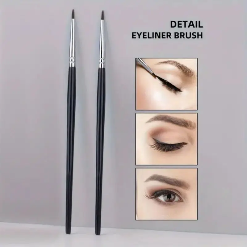 2 Stück schwarzer feiner Eyeliner-Pinsel mit weichem Haar, einfaches und schönes Augen-Make-up – parfümfrei, sehr gut geeignet für Anfänger