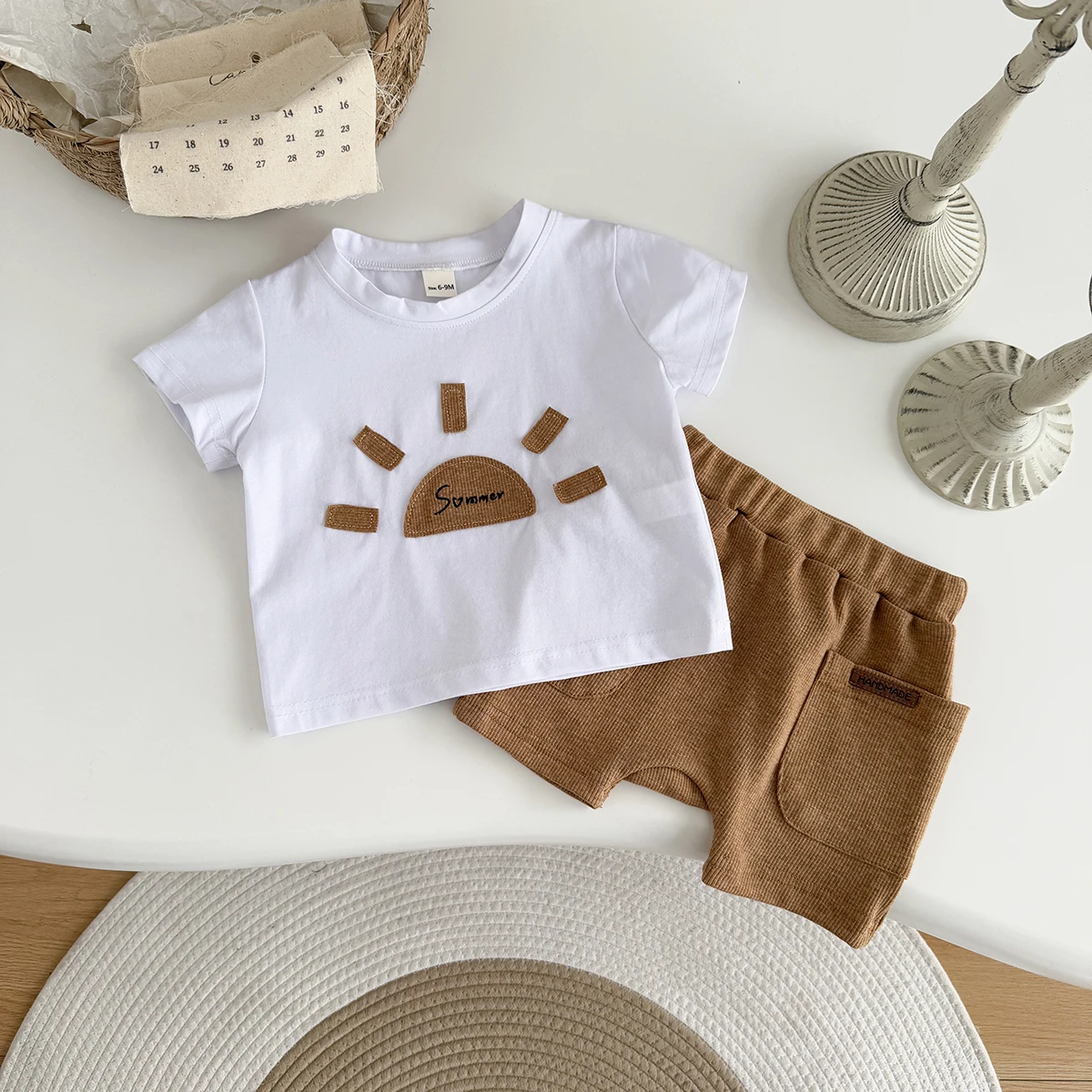 New Baby Boy Clothing Set Toddler Cute Sunshine Patch T-shirt+Casual Pocket Shorts Newborn Girl Summer Outfits 2Pcs/Set