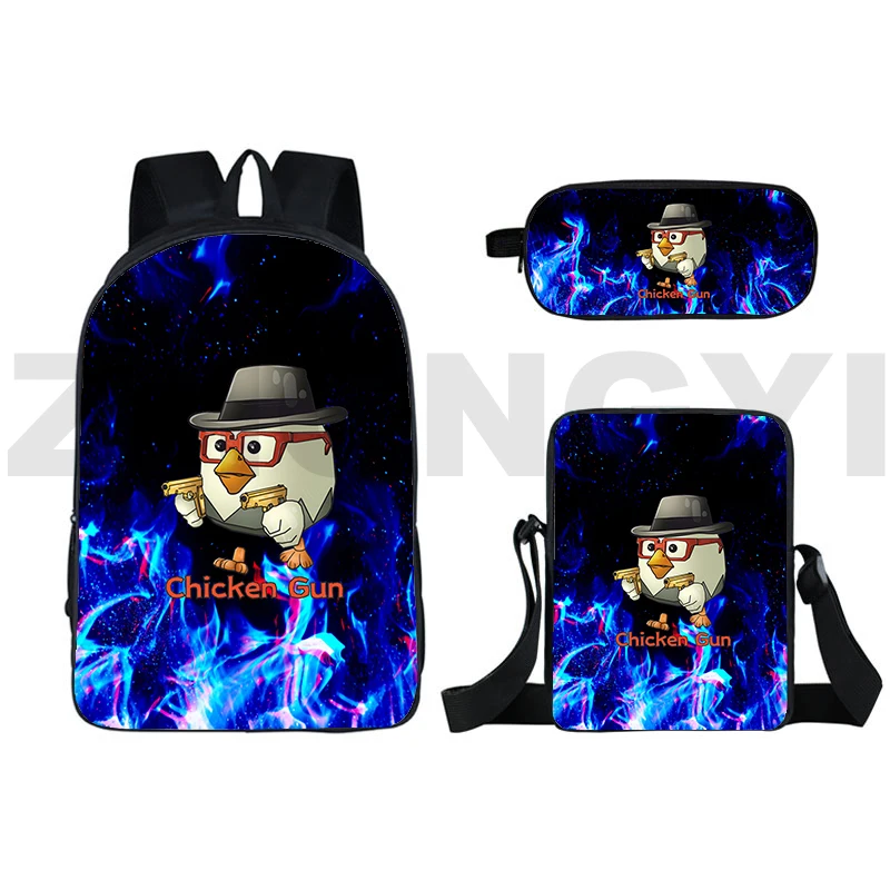 New 3D Chicken Gun Backpack Anime Kids Bookbag 3 in 1 Student Chicken Gun Fancy High School Bags Women Crossbody Bag Pencil Case