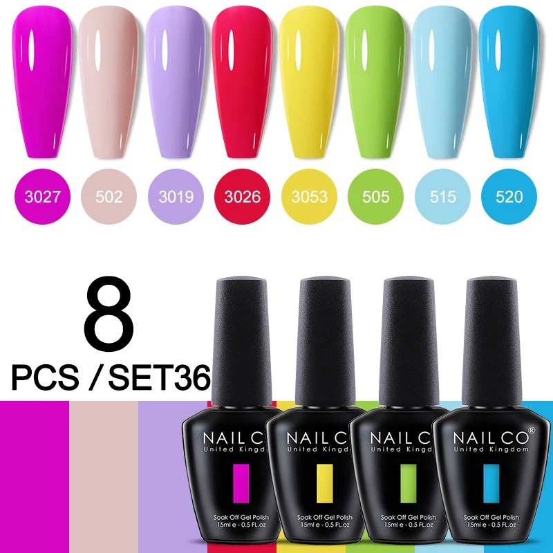 NAILCO 8 Teile/satz Sparkly Rose Rot Lila Gel Nagellack Glitter Semi Permanent Nail art Gel Vernis Für Nägel Maniküre Kits 15 ml