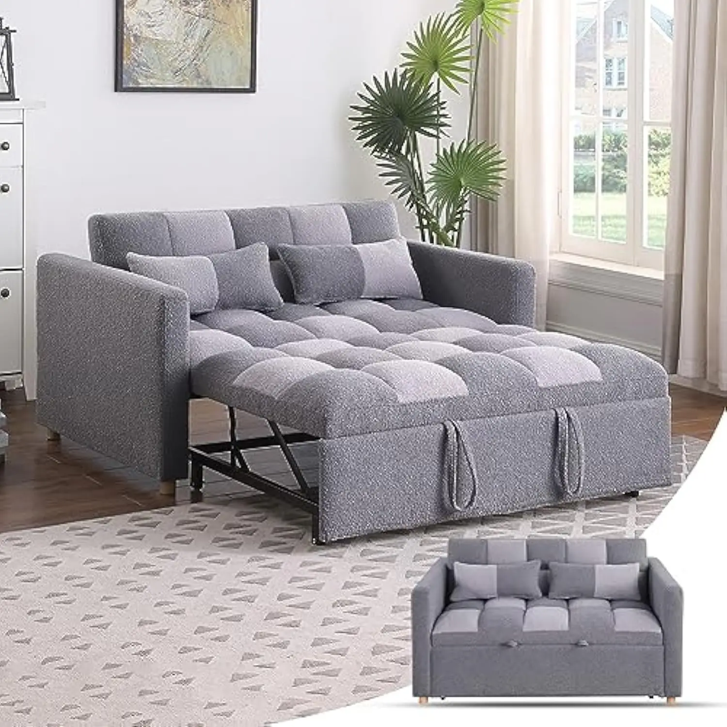 Loveseat Sleeper Sofa- 3 in 1 Convertible Sofa Bed,Pull Out Couch with Adjustable Backrest,Multi-Functional Lounge Chair with T