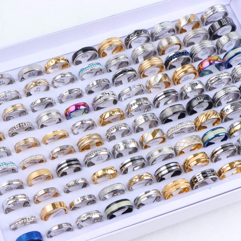10/20/30/50 ชิ้น/ล็อตแนวโน้มแฟชั่น Hollowed Out ลายแหวนสแตนเลสส่วนบุคคล High-end ผู้ชายผู้หญิงเครื่องประดับของขวัญ Party