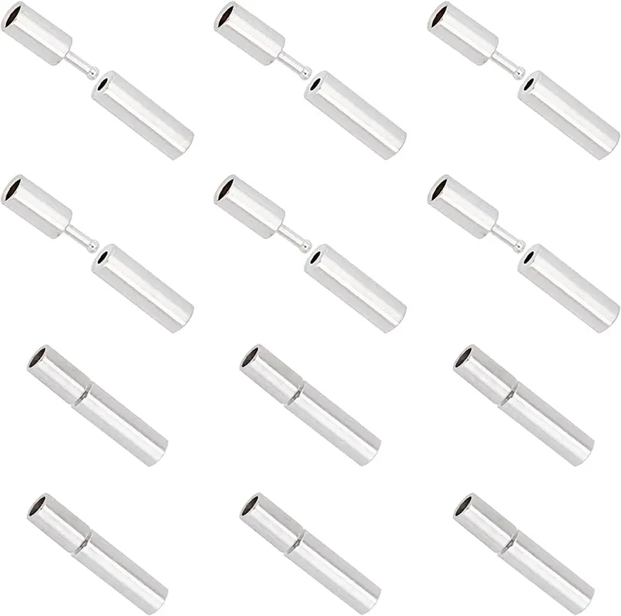 50Pcs Brass Bayonet Clasps Column Push Clasps Buckle Mating Connectors Cord Ends for Jewelry Making- Platinum