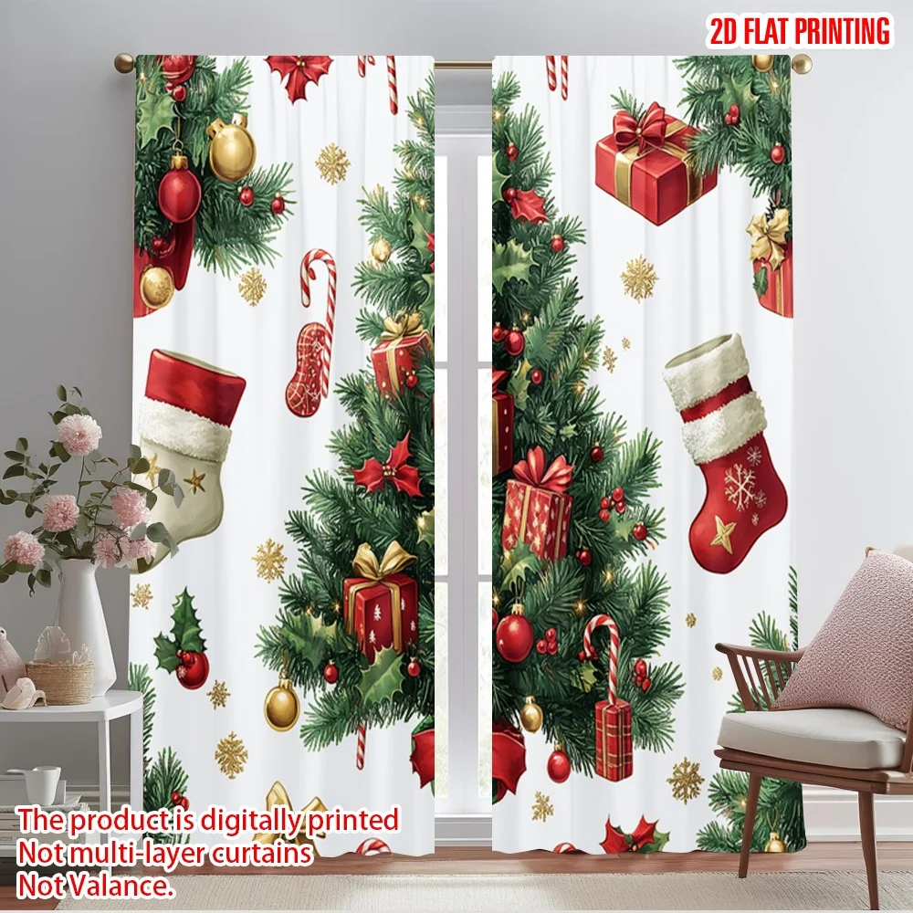 2pcs,2D plane printing Contemporary Curtains Christmas Tree Ornaments Holiday Gifts (3) Versatile Durable Polyester (without