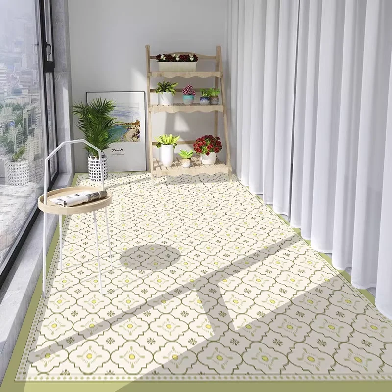 Simple PVC Leather Balcony Anti-slip Floor Mat Sun Resistant Dirt Oil-proof Washable Kitchen Carpet Oil-resistant Easy Clean Rug