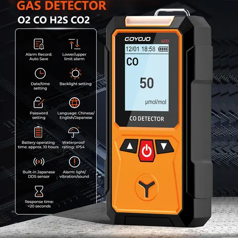 가스 감지기 미터 산소 O2 분석기 일산화탄소 CO 이산화탄소 CO2 공기 품질 모니터 H2S 누출 감지기