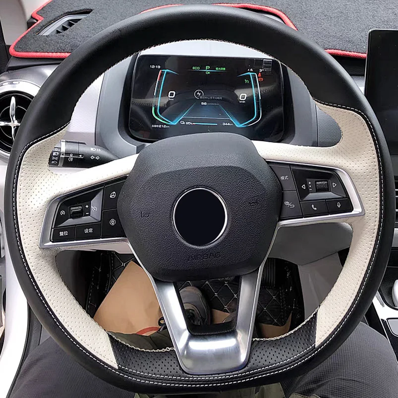 For Hongqi H7 HQ9 E-HS9 2023 Manual Hand Sewn Needle Thread Car Steering Wheel Cover Interior Car Accessories Genuine Leather