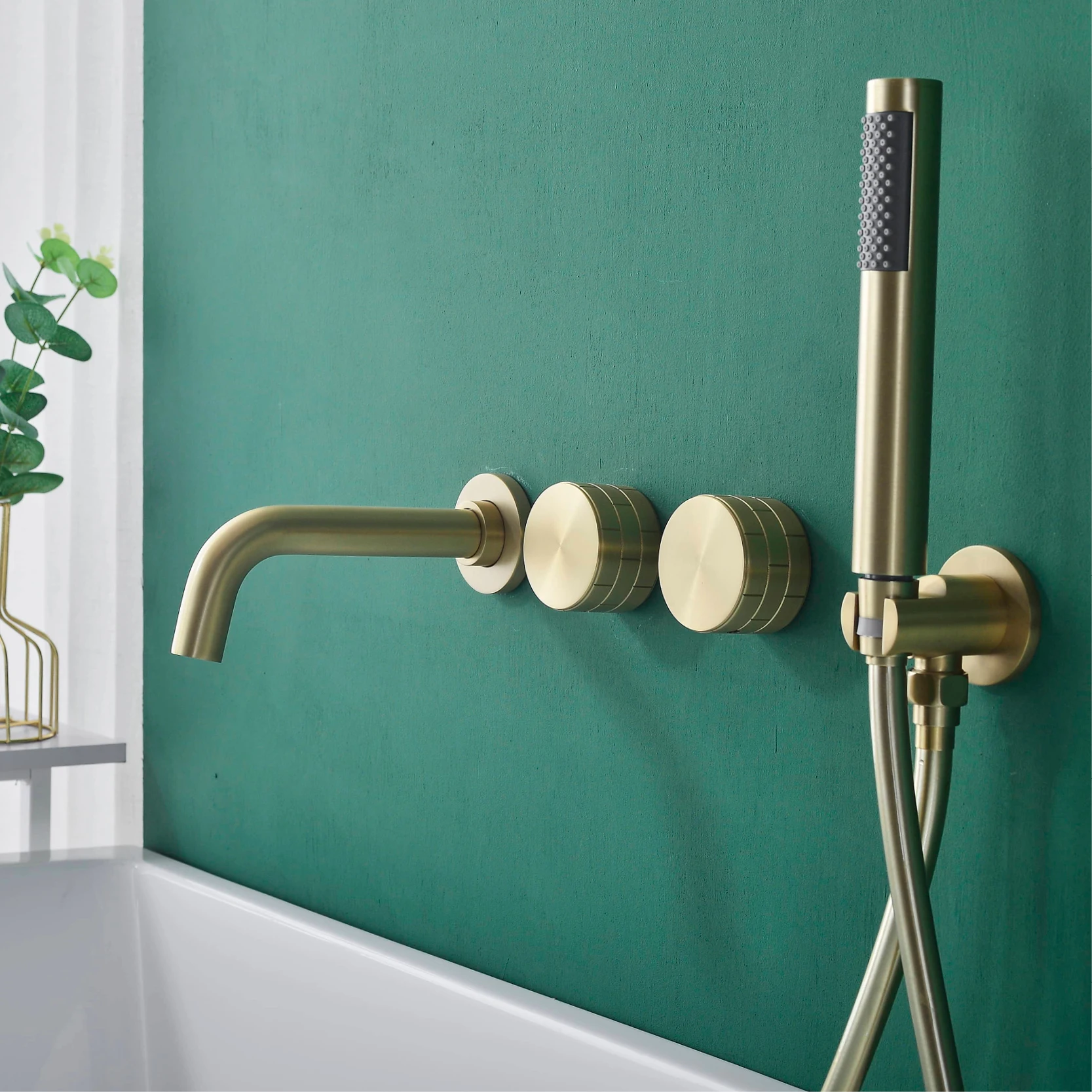 Black luxurious brass bathroom faucet with wall mounted design 2 handles with dual control of hot and cold Simple bathtub Tap