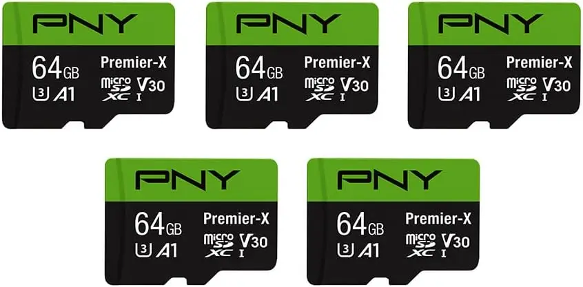 

Карта памяти PNY Premier-X microSDXC 64 ГБ, 5 штук в упаковке, 100 МБ/с, Class 10 U3 V30 A1, 4K UHD