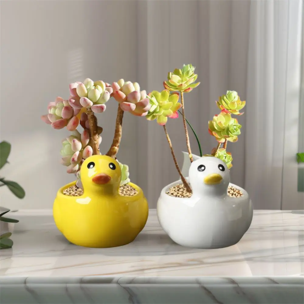 

Creative Duck Ceramic Flower Pot Cute Simulated Animal Ornament Vase Handicraft Succulent Plant Flowerpot Balcony