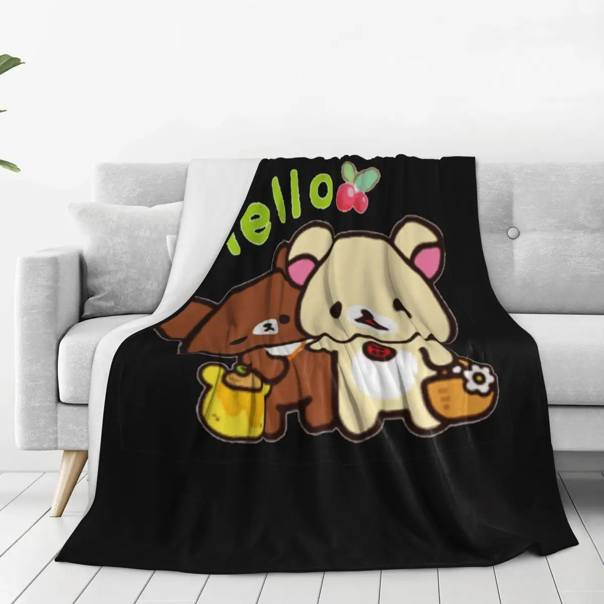 Hello Milk And Mocha Cute Teddy Bears 3 Blankets Flannel Sofa Throw Blankets For Couch Bedding Office Throws Bedspread Quilt