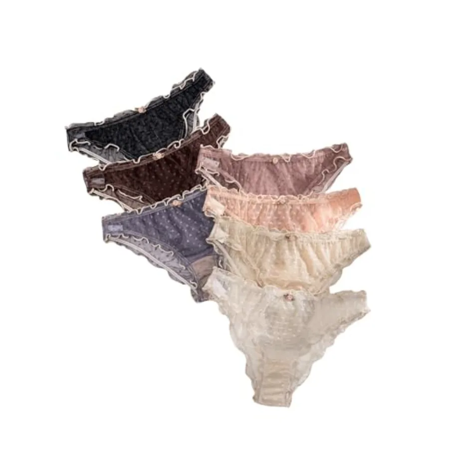 

GORGLITTER Women's 7 Pack Sheer Panties Mesh Underwear Frill Trim Low Rise Briefs