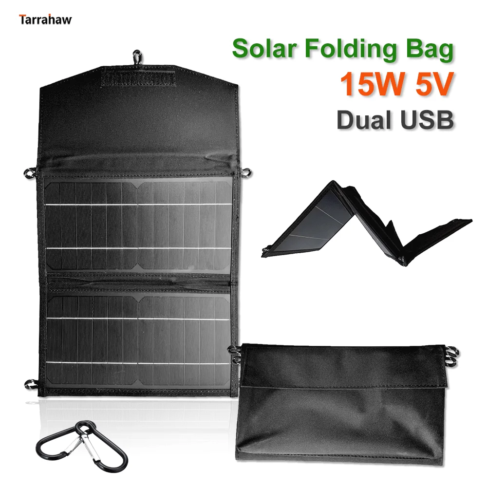 

15W Folding Solar Panel 2 USB Charge Photovoltaic Plate Outdoor Power Portable Mobile Phone Monocrystalline PV Cells Fold Pack