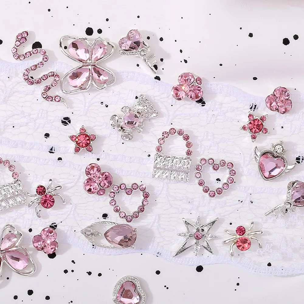 Breloques pour ongles en alliage mixte, strass, Y2K, papillon, cœur, étoile, nœud papillon, gemmes brillantes, bijoux de luxe, décoration Nail Art, 24/32 pièces